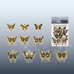 Black 20Pcs 10 Styles Laser Waterproof PET Butterfly Decorative Stickers, Self-adhesive Decals, for DIY Scrapbooking, Black, 50~70mm, 2pcs/style