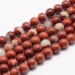 Jaspe Rouge Jaspe rouge naturel brins de perles, ronde, 6mm, Trou: 1mm, Environ 63 pcs/chapelet, 15.5 pouce