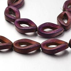 Purple Plated Electroplate Non-magnetic Synthetic Hematite Bead Strands, Frosted, Purple Plated, 16x10x4mm, Hole: 1mm, about 26pcs/strand, 15.7 inch