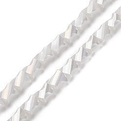 Blanc Chapelets de perles en verre électrolytique , demi arc-en-ciel plaqué, facettes rectangle de torsion, blanc, 10x8x5mm, Trou: 1.2mm, Environ 50 pcs/chapelet, 21.26'' (54 cm)