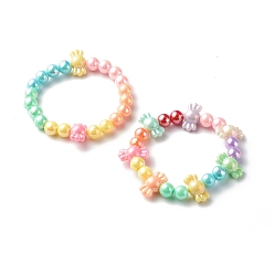 Mixed Color Opaque Acrylic Beads Stretch Bracelet Sets for Kids, Candy, Mixed Color, Inner Diameter: 2 inch(5.1cm), 2pcs/set