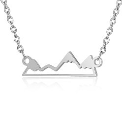 Stainless Steel Color 201 Stainless Steel Pendant Necklaces, with Cable Chains, Mountain, Stainless Steel Color, 17.1 inch(43.5cm), 1.5mm, Mountain: 20.5x6x1mm