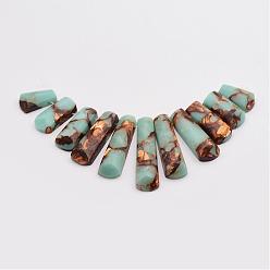 Synthetic Gemstone Assembled Synthetic Bronzite and Gemstone Beads Strands, Graduated Fan Pendants, Focal Beads, 17~40x9~9.5x5~6mm, Hole: 1mm, 11pcs/strand, 3.54 inch