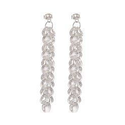 Clair Boucles d'oreilles pendantes à pampilles avec disque de verre, 304 bijoux en acier inoxydable pour femmes, clair, 74mm, pin: 0.8 mm