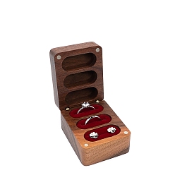 Красный Подарочная коробка для ювелирных изделий из орехового дерева с 3-слотами и магнитной крышкой, для колец, хранение серег, прямоугольные, красные, 6.2x4.8x3.7 см