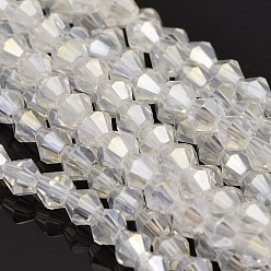 Fantasma Blanco Bicone facetas cuentas de vidrio electroplate hebras, color de ab chapado, fantasma blanco, 4x4.5 mm, agujero: 1 mm, sobre 92~96 unidades / cadena, 13.78~14.37 pulgada