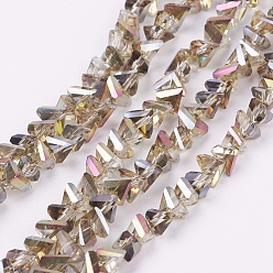 Dark Khaki Electroplate Glass Beads Strands, Half Rainbow Plated, Faceted, Triangle, Dark Khaki, 4.5x5x6mm, Hole: 1mm, about 100pcs/strand, 13.7 inch(35cm)
