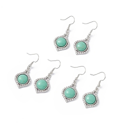 Synthetic Turquoise Synthetic Turquoise Vase Dangle Earrings, Platinum Brass Jewelry for Women, 40mm, Pin: 0.5mm