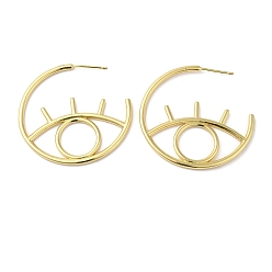 Real 18K Gold Plated Rack Plating Brass Hollow Eye Stud Earrings, Lead Free & Cadmium Free, Real 18K Gold Plated, 39.5x2mm, Pin: 0.7mm