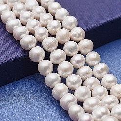 Nacre Brins de perles de culture d'eau douce naturelles, pomme de terre, blanc, 9~10.5x8~9.5mm, Trou: 0.5mm, Environ 46 pcs/chapelet, 15.35~15.55 pouce (39~39.5 cm)