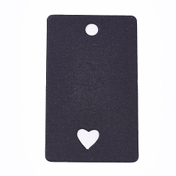 Negro Etiquetas de precio de papel, etiquetas colgantes, para exhibición de joyas, Artes y manualidades, boda navidad, rectángulo con el corazón, negro, 50x30x0.4 mm, agujero: 4 mm