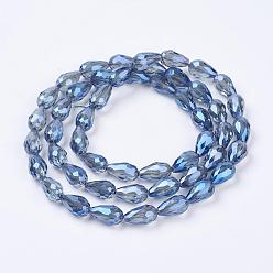 Steel Blue Electroplate Glass Beads Strands, AB Color Plated, Faceted Teardrop, Steel Blue, 15x10mm, Hole: 1mm, 50pcs/strand, 27.1 inch