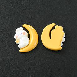 Amarillo Cabuchones de resina opacos, conejo con luna, amarillo, 19x16x6 mm