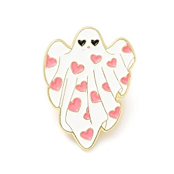 Pink Ghost with Heart Enamel Pin, Halloween Alloy Badge for Backpack Clothes, Light Gold, Pink, 30x23x1.5mm