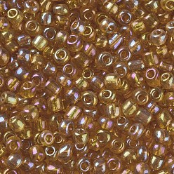 Dark Goldenrod Round Glass Seed Beads, Transparent Colours Rainbow, Round, Dark Goldenrod, 2mm