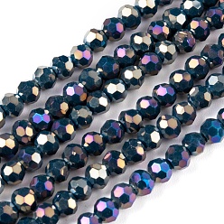 Marine Blue Faceted(32 Facets) Round Full Rainbow Plated Electroplate Glass Beads Strands, Marine Blue, 4mm, Hole: 1mm, about 90~95pcs/strand, 12.8~13.6 inch(32~34cm)