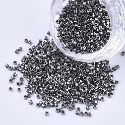 Gray Electroplate Cylinder Seed Beads, Uniform Size, Metallic Colours, Gray, 1.5~2x1~2mm, Hole: 0.8mm, about 4000pcs/bag, about 50g/bag