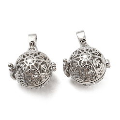 Platinum Rack Plating Brass Hollow Round Cage Pendants, For Chime Ball Pendant Necklaces Making, Long-Lasting Plated, Platinum, 22.5x22x18mm, Hole: 8x4mm
