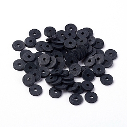 Noir Perles d'argile polymère faites à la main respectueuses de l'environnement, disque / plat rond, perles heishi, noir, 6x1mm, Trou: 2mm, environ23500 pcs / 1000 g