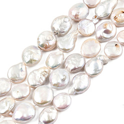 Gainsboro Natural Keshi Pearl Beads Strands, Cultured Freshwater Pearl, Flat Round, Gainsboro, 11~12.5x4~7mm, Hole: 0.8mm, about 30~33pcs/strand, 15.28 inch~15.67 inch(38.8cm~39.8cm)