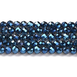 Marine Blue Electroplate Transparent Glass Beads Strands, Rainbow Plated, Faceted Round, Marine Blue, 3x2.5mm, Hole: 0.7mm, about 149pcs/strand, 14.57''(37cm)