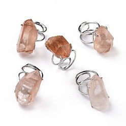 Quartz Rose Bague de manchette pépites de quartz rose naturel, bague brute et brute, bijoux en laiton plaqué platine pour femme, diamètre intérieur: 17.6~18.7 mm