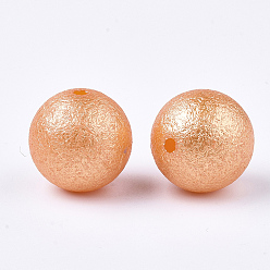Coral Acrylic Imitation Pearl Beads, Wrinkle/Textured, Round, Coral, 20x19mm, Hole: 2.5mm, about 110pcs/500g