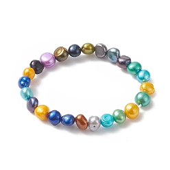 Colorful Dyed Natural Pearl Beaded Stretch Bracelet for Kids, Colorful, Inner Diameter: 1-3/4 inch(4.6cm)