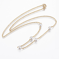Golden 304 Stainless Steel Pendant Necklaces, with Acrylic Pearl and Lobster Clasps, Golden, 19.6 inch(50cm)