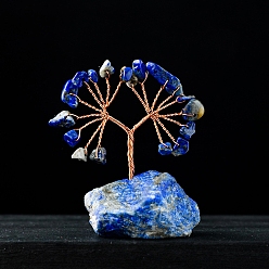 Lapis Lazuli Décorations d'arbre de copeaux de lapis-lazuli naturels, Base de pierres précieuses avec fil de cuivre, pierre énergétique feng shui, cadeau pour la maison, le bureau, décoration de bureau, 5.5~7.5x3.5~5.5 cm