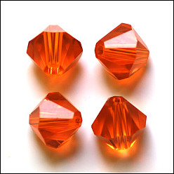 Оранжево-Красный Имитация Австрийские кристаллические шарики, класс AAA, граненые, двухконусные, оранжево-красный, 4x4 мм, отверстие : 0.7~0.9 мм