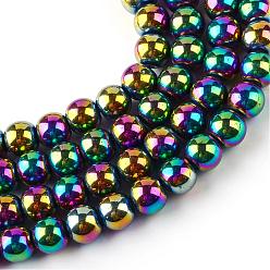 Plaqué Multicolore Plaquent verre transparent perles brins, ronde, multi-couleur plaquée, 7.5x8.5mm, Trou: 1mm, Environ 104 pcs/chapelet, 30.3 pouce