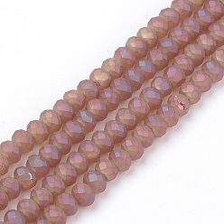 Indian Red Electroplate Glass Beads Strands, Faceted, Matte Style, Rondelle, Indian Red, 6x4.5mm, Hole: 1mm, about 87~90pcs/strand, 15.7 inch