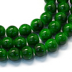 Verde Oscuro Vidrio pintado hornear hebras de perlas redondo, verde oscuro, 8.5~9 mm, agujero: 1.5 mm, sobre 105 unidades / cadena, 31.8 pulgada