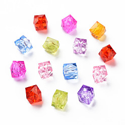 Mixed Color Transparent Acrylic Beads, Square, Mixed Color, 7x7x7mm, Hole: 1.8mm, about 2000pcs/500g