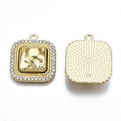 Gold Rack Plating Alloy Crystal Rhinestone Pendants, with Plastic, Cadmium Free & Lead Free, Square, Light Gold, Gold, 24.5x21x6.5mm, Hole: 1.8mm