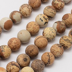 Picture Jasper Natural Picture Jasper Beads Strands, Frosted, Round, 4mm, Hole: 0.8mm, about 90pcs/strand, 14.1 inch