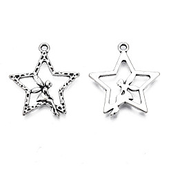 Antique Silver Tibetan Style Alloy Pendants, Cadmium Free & Lead Free, Star with Fairy, Antique Silver, 29x25x2mm, Hole: 1.8mm, about 550pcs/1000g
