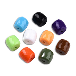 Mixed Color Opaque Acrylic Beads, Faceted, Barrel, Mixed Color, 13x13mm, Hole: 2.7~2.8mm, about 290pcs/500g