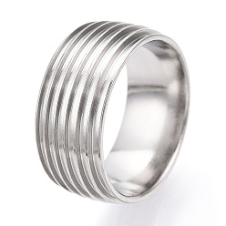 Stainless Steel Color 201 Stainless Steel Grooved Finger Ring Settings, Ring Core Blank for Enamel, Stainless Steel Color, 8mm, Size 5, Inner Diameter: 15mm