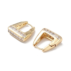 Настоящее золото 16K Серьги-кольца с прозрачным кубическим цирконием, украшения из латуни для женщин, реальный 16 k позолоченный, 20.5x20x7 мм, штифты : 0.8 мм