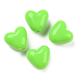 Verde Lima Abalorios de acrílico opacos, corazón, verde lima, 10x10.5x7 mm, agujero: 1.8 mm, Sobre 1100 unidades / 500 g
