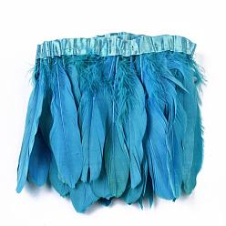 Bleu Ciel Foncé Oies des accessoires de mode de costumes de plumes chiffon brin, bleu profond du ciel, 100~180x38~62 mm, environ 2 m / sac