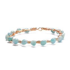 Amazonite Bracelet tressé en perles d'amazonite naturelle, bijoux en pierres précieuses en fil de cuivre pour femmes, or et de lumière, 8-1/8 pouce (20.6 cm)