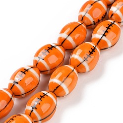 Orange Foncé Brins de perles de porcelaine faites à la main, de rugby, orange foncé, 16x11mm, Trou: 1.6mm, Environ 22 pcs/chapelet, 13.98'' (35.5 cm)