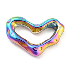 Rainbow Color 304 Stainless Steel Linking Rings, Irregular Heart, Hammered, Rainbow Color, 14x20x4mm, Inner Diameter: 6.5x14mm