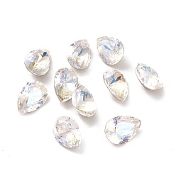 Moonlight Glass Rhinestone Cabochons, Pointed Back & Back Plated, Faceted, Teardop, Moonlight, 10x7x5mm
