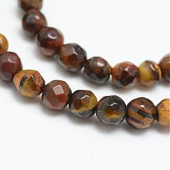 Tiger Eye Natural Tiger Eye Bead Strands, Faceted, Round, 3~3.5mm, Hole: 0.5mm, about 124~126pcs/strand, 14.5~14.8 inch
