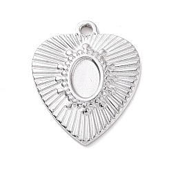Stainless Steel Color 304 Stainless Steel Pendant Cabochon Settings, Heart, Stainless Steel Color, Tray: 4x6mm, 19x16x1.5mm, Hole: 1.2mm
