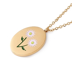 April Daisy Collar con colgante de flor de nacimiento ovalada de esmalte, oro 304 joyas de acero inoxidable para mujer., margarita de abril, 15.67~16.26 pulgada (39.8~41.3 cm)